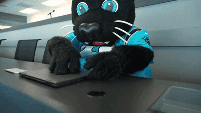 Black Panther Mascot Using Laptop GIF