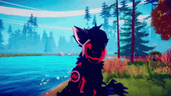 Black Protogen With A Lake Background GIF
