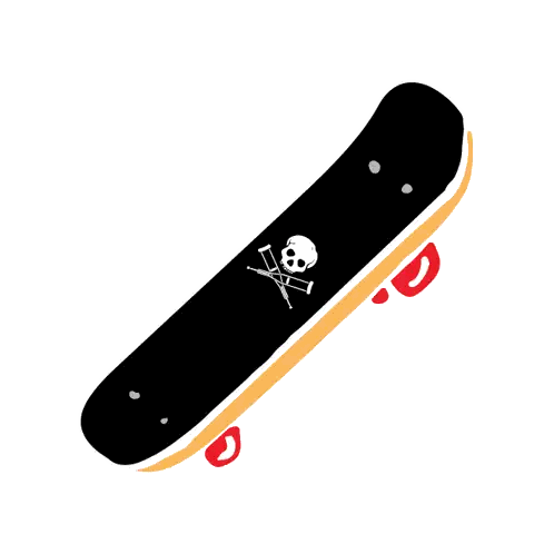 Black Skateboard With Skull And Crossbones Sticker