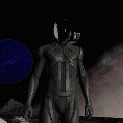 Black Suit Man With Helmet And Blue Planet GIF