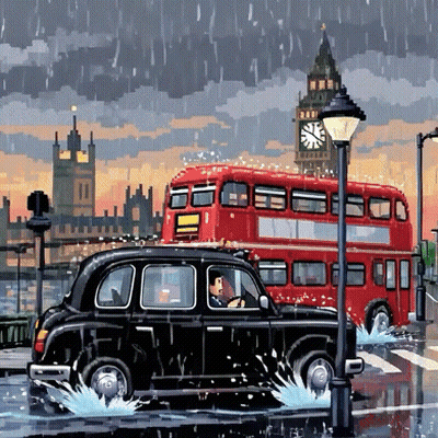 Black Taxi And Red Double Decker Bus GIF