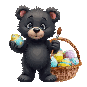 Black Teddy Bear Easter Egg And Brush Sticker