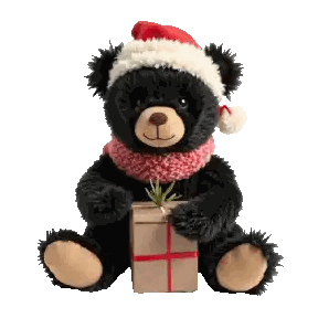 Black Teddy Bear Santa Hat And Scarf Sticker
