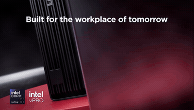 Black ThinkCentre Computer On Red Table GIF