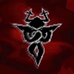 Black White Demon With Horns Wings On Red GIF