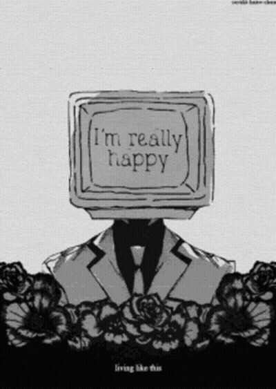 Black White TV Head Man Says I'm Really Happy GIF