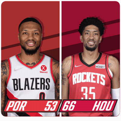 Blazers And Rockets Basketball Players Standing Together GIF