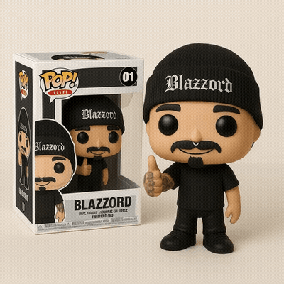Blazzard Funko Pop Giving Thumbs Up Next To Box GIF