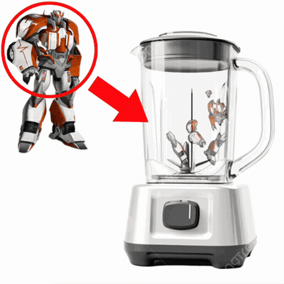 Blender With Arrow Pointing To Robot GIF