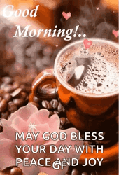 Blessed Day Hot Coffee With Pink Hearts Flying GIF