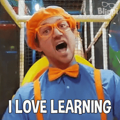 Blippi In Orange Hat And Bow Tie Says I Love Learning GIF