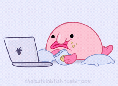 Pez borrón mirando laptop lastblobfish Tumblr GIF