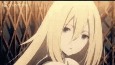 Blonde Anime Girl At Fence Looking At Camera GIF