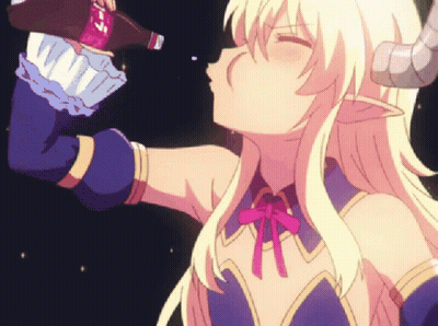 Blonde Anime Girl Drinking From Bottle GIF