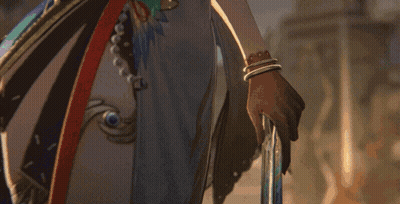 Blonde Anime Girl Holding Fan And Sword GIF