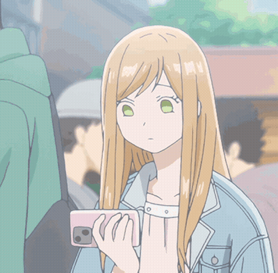 Blonde Anime Girl Holding Pink Phone GIF