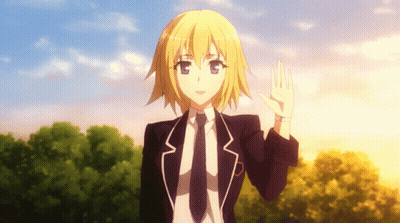 Blonde Anime Girl In Suit And Tie Waving GIF