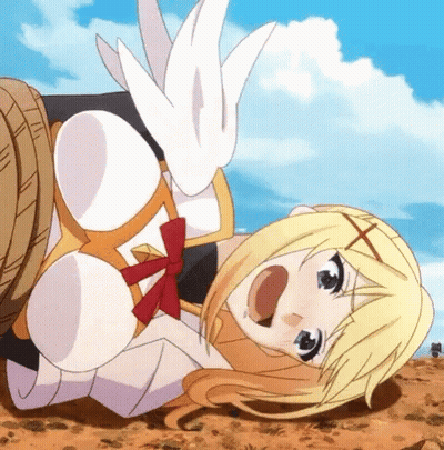 Blonde Anime Girl Laying On Ground With Mouth Open GIF