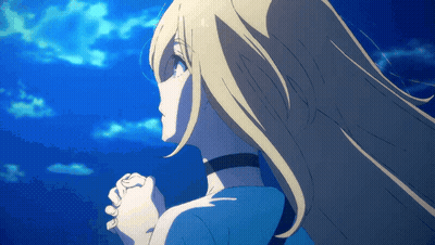 Blonde Anime Girl Looking Up At Sky GIF