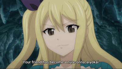 Blonde Anime Girl Saying Your Friend Has Become A Nure-Onna GIF