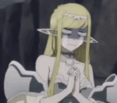 Blonde Anime Girl Sitting With Hands Folded In Prayer GIF