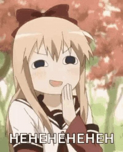 Blonde Anime Girl With Bow Smiling And Laughing GIF