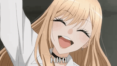 Blonde Anime Girl With Choker Laughing HHH GIF