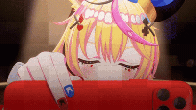 Blonde Anime Girl With Horns Looking At Red Phone GIF