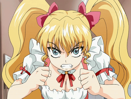 Blonde Anime Girl With Pigtails And Pink Bow GIF