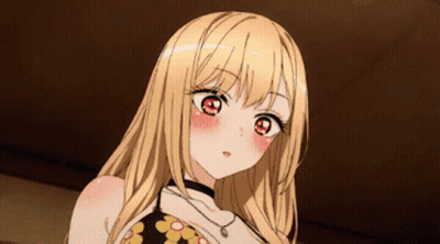 Blonde Anime Girl With Red Eyes And Necklace GIF