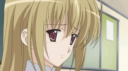 Blonde Anime Girl With Red Eyes Looking Down GIF