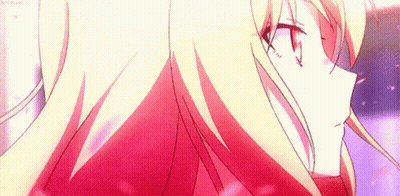 Blonde Anime Girl With Red Hair And Red Dress GIF