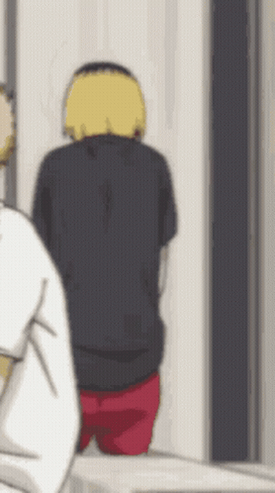 Blonde Boy In Red Shirt Walking With Backpack GIF