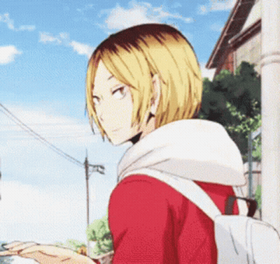Blonde Boy In Red Shirt Walking With Backpack GIF