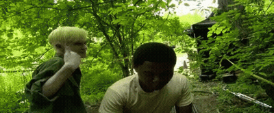 Blonde Boy Standing Next To Black-Haired Boy GIF