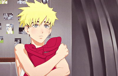 Blonde Boy With Blue Eyes Holding Red Jacket GIF