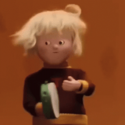 Blonde Cartoon Character Dancing With Frog On Shirt GIF