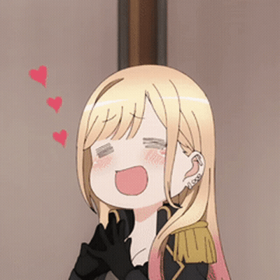 Blonde Cartoon Girl In Black Gloves Smiling With Hearts GIF