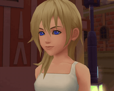 Blonde Cartoon Girl In Front Of Building With Letter A GIF