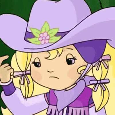 Blonde Cartoon Girl In Purple Cowboy Hat GIF