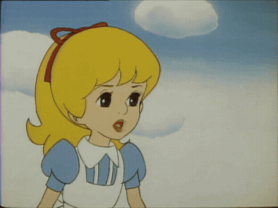Blonde Cartoon Girl In White Blue Dress Letter M GIF