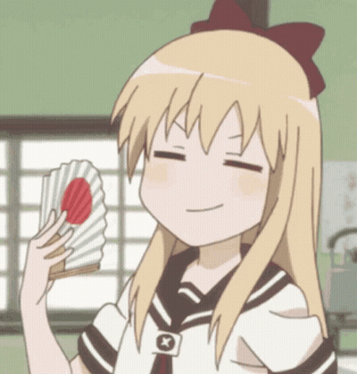 Blonde Girl Holding Fan With Red Circle GIF