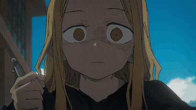 Blonde Girl Holding Metal Object GIF