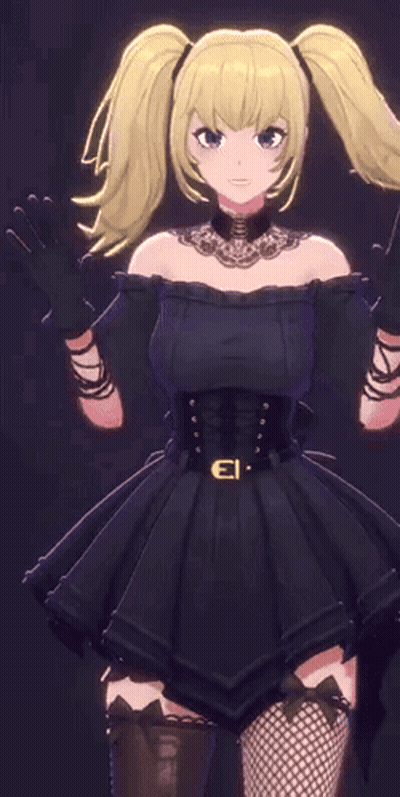 Blonde Girl in Black Dress With Belt Saying Ei