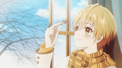 Blonde Girl In Scarf Holding Chocolate GIF