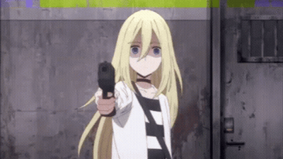 Blonde Girl Pointing Gun At Camera GIF