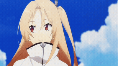 Blonde Girl Red Eyes Looking At Camera GIF