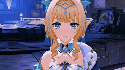 Blonde Girl Standing Before Computer Saying Launch GIF