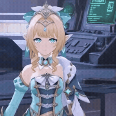 Blonde Girl Standing In Front Of Computer Monitor Saying N GIF