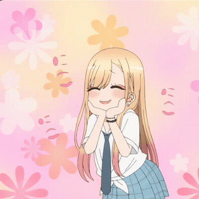 Blonde Girl Surrounded By Flowers And Hearts GIF